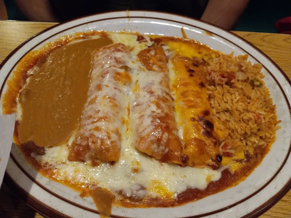 Rice Beans Tamale and Cheese Enchilada